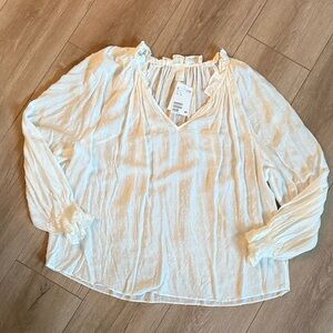 H&M White bohemian Ruffle neck Detail Blouse NWT